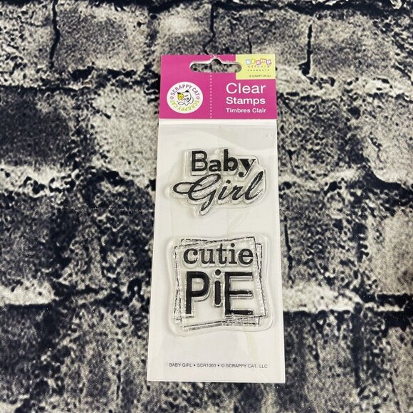 SCRAPPY CAT Clear Stamps BABY GIRL CUTIE PIE PRECIOUS Phrases 2 Stamps Clear - Picture 1 of 6
